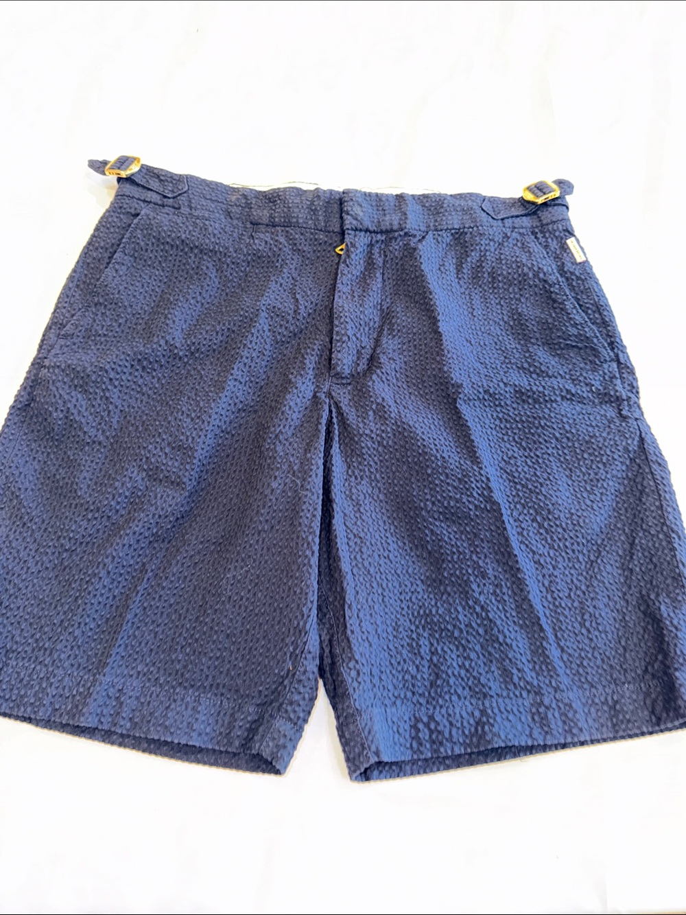 Orlebar Brown Navy Blue Cotton Shorts L / waist 30 gold finish buckles